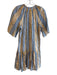 Oliphant Size Medium Tan, blue & gold Cotton Lined Striped Half Sleeve Dress Tan, blue & gold / Medium