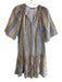 Oliphant Size Medium Tan, blue & gold Cotton Lined Striped Half Sleeve Dress Tan, blue & gold / Medium