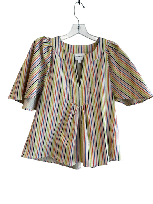 Pomander Place Size XXS Multi Polyester Half Sleeve Striped Round split neck Top Multi / XXS
