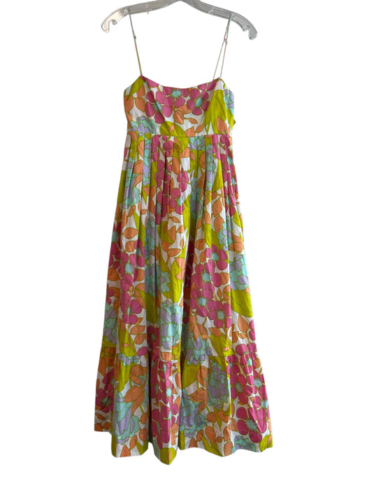 S/W/F Size XS Multi Cotton Spaghetti Strap Abstract Floral Ankle Length Dress Multi / XS