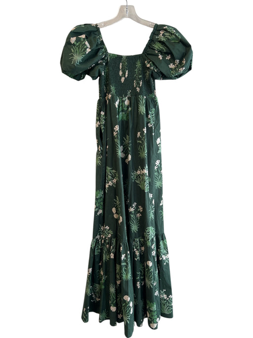 Tuckernuck Size XXS Green & White Cotton Floral Short Puff Sleeve Stretch Dress Green & White / XXS
