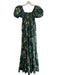 Tuckernuck Size XXS Green & White Cotton Floral Short Puff Sleeve Stretch Dress Green & White / XXS