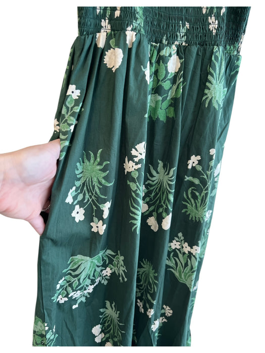 Tuckernuck Size XXS Green & White Cotton Floral Short Puff Sleeve Stretch Dress Green & White / XXS