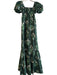 Tuckernuck Size XXS Green & White Cotton Floral Short Puff Sleeve Stretch Dress Green & White / XXS