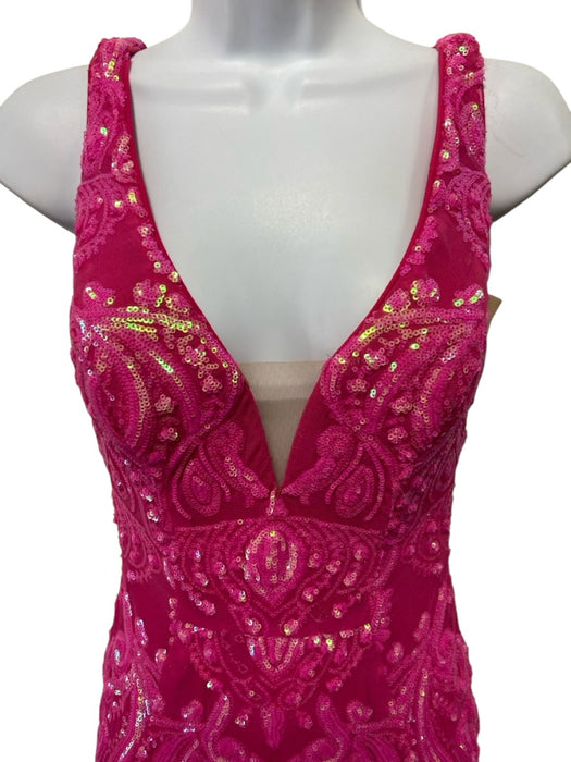Jovani Size 0 Hot pink Sequin Embellished Sleeveless Mesh Panel Gown Hot pink / 0