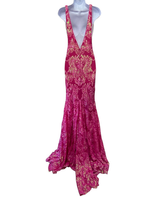 Jovani Size 0 Hot pink Sequin Embellished Sleeveless Mesh Panel Gown Hot pink / 0