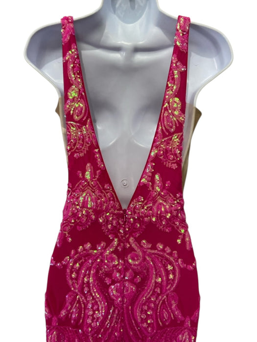 Jovani Size 0 Hot pink Sequin Embellished Sleeveless Mesh Panel Gown Hot pink / 0