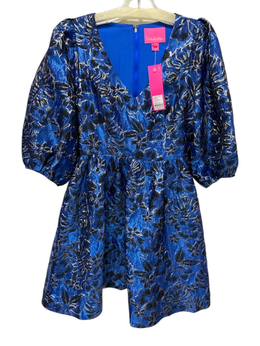 Lilly Pulitzer Size xs / 2 Blue, Black & Gold Polyester Blend Brocade Dress Blue, Black & Gold / xs / 2