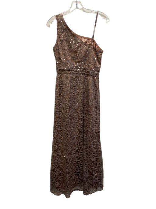 Adrianna Papell Size 4 Brown No Fabric Tag Sequined One Shoulder Zip Close Gown Brown / 4