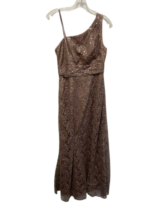 Adrianna Papell Size 4 Brown No Fabric Tag Sequined One Shoulder Zip Close Gown Brown / 4