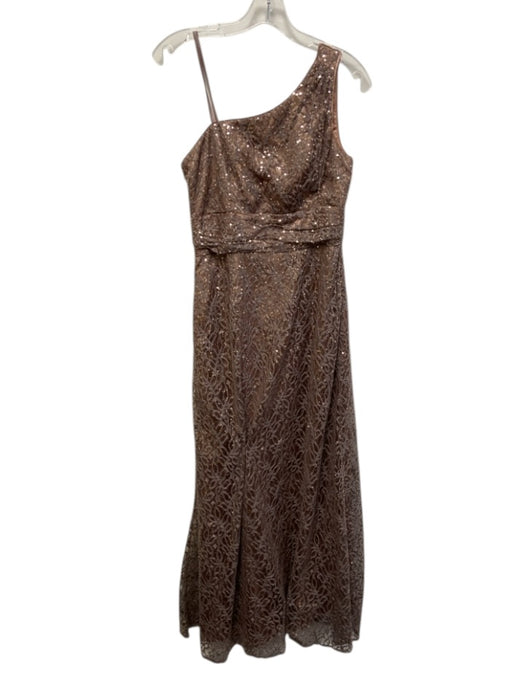 Adrianna Papell Size 4 Brown No Fabric Tag Sequined One Shoulder Zip Close Gown Brown / 4