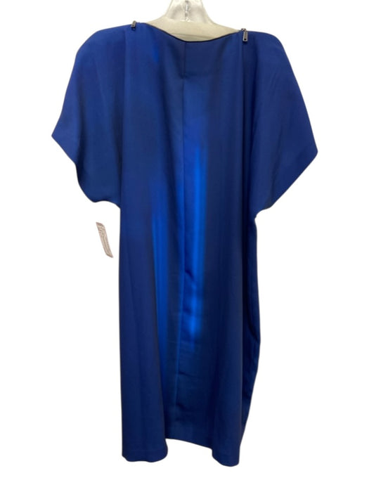 Elie Tahari Size L Blue Polyester Wide Neck Sleeveless Satin Zipper Detail Dress Blue / L