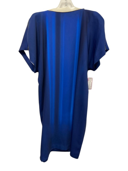 Elie Tahari Size L Blue Polyester Wide Neck Sleeveless Satin Zipper Detail Dress Blue / L