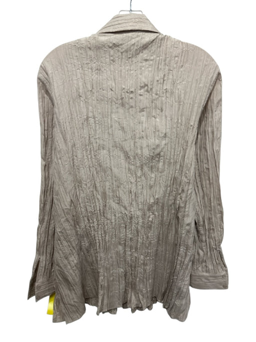 Eileen Fisher Size S Taupe Beige Silk Crinkle Pleat Long Sleeve Button Down Top Taupe Beige / S