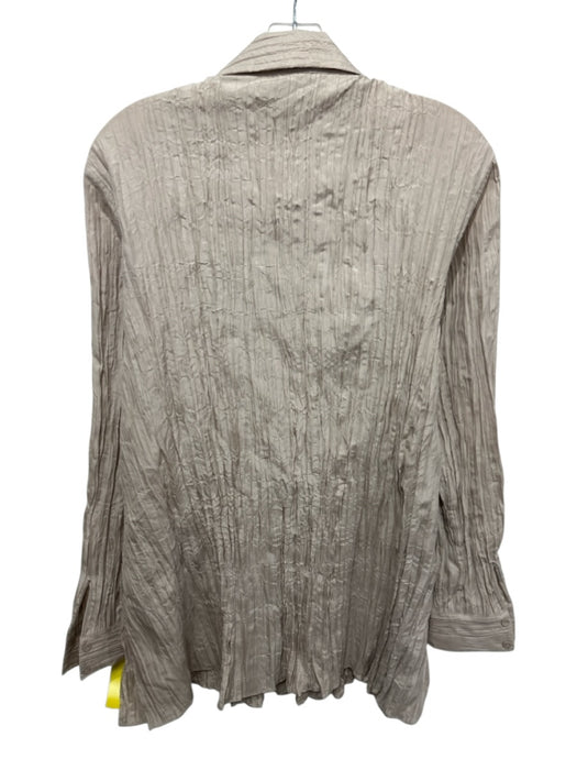 Eileen Fisher Size S Taupe Beige Silk Crinkle Pleat Long Sleeve Button Down Top Taupe Beige / S