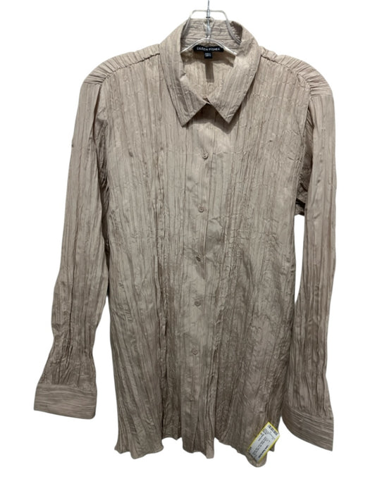 Eileen Fisher Size S Taupe Beige Silk Crinkle Pleat Long Sleeve Button Down Top Taupe Beige / S
