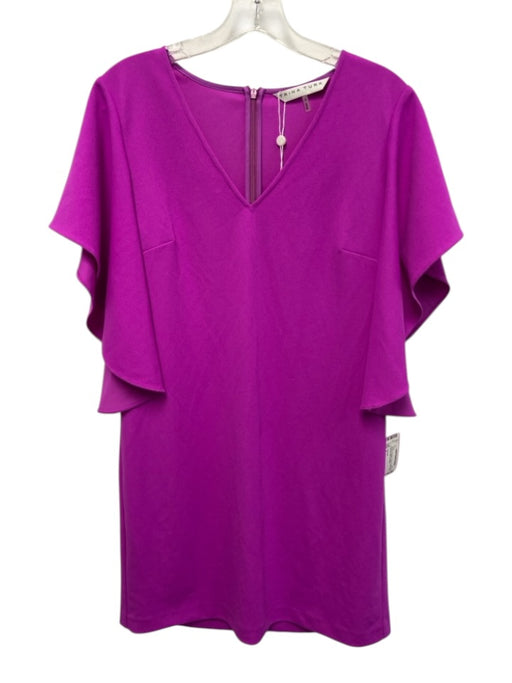 Trina Turk Size 4 Purple Polyester V Neck Flutter Sleeve Zip Back Mini Dress Purple / 4