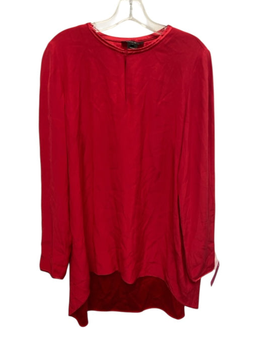 Lafayette 148 Size 12 Red Silk Keyhole Front Long Sleeve Top Red / 12
