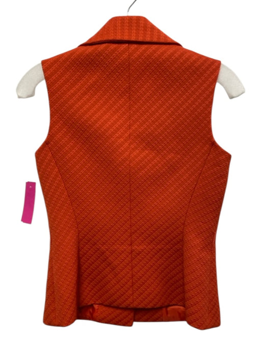 Tahari Size 2P Orange No Fabric Tag Sleeveless Jacquard 3 Button Collared Vest Orange / 2P