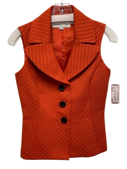 Tahari Size 2P Orange No Fabric Tag Sleeveless Jacquard 3 Button Collared Vest Orange / 2P