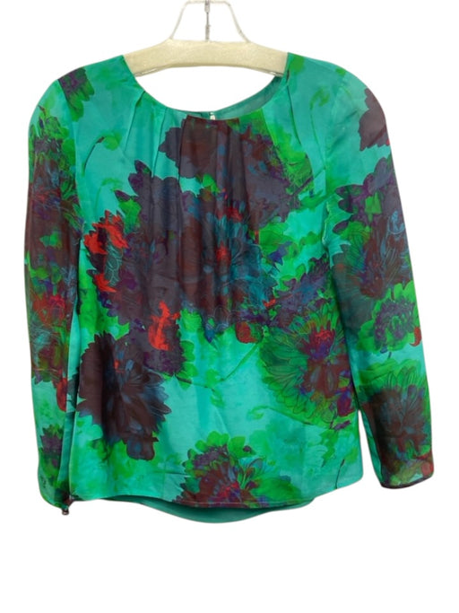 J Crew Size 00 Turquiose Silk Keyhole Back Printed Long Sleeve Top Turquiose / 00