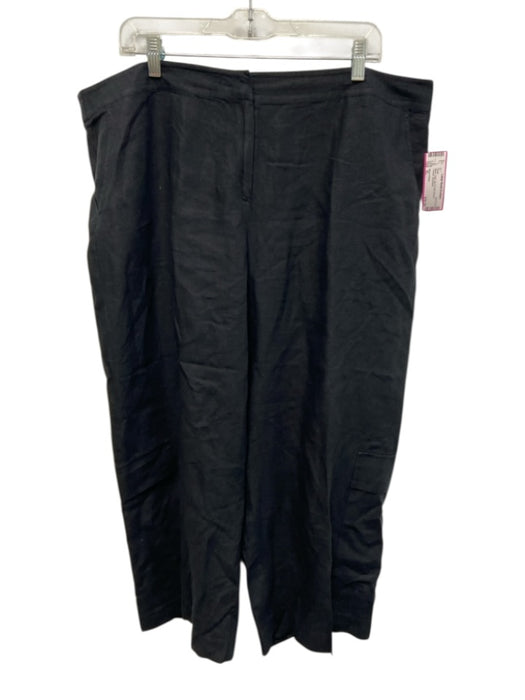 Eileen Fisher Size XL Black Linen Zip & Hook Closure Trouser Pants Black / XL
