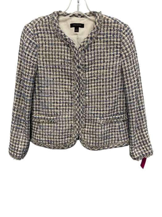 Ann Taylor Size 0 White & Blue Poly Blend Hook Closure Tweed Blazer White & Blue / 0