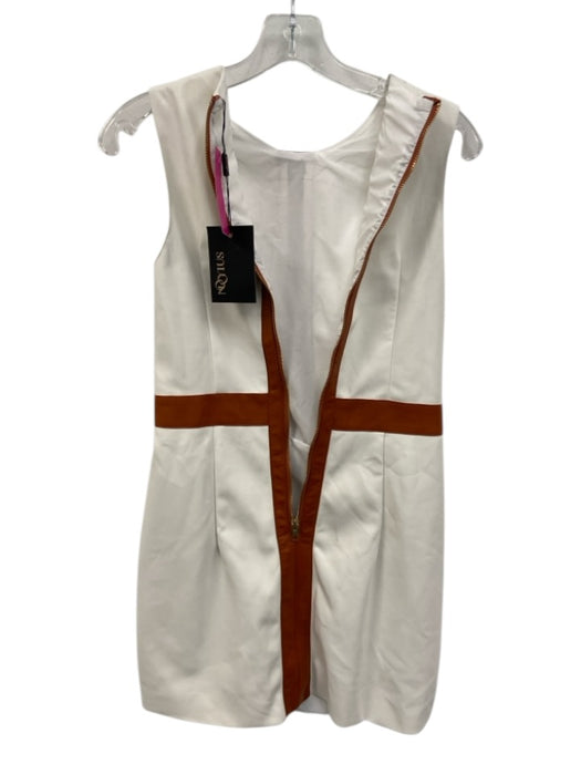 Mooyius Size S white & tan Faux Leather Sleeveless Back Zip Leather Trim Gown white & tan / S