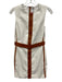 Mooyius Size S white & tan Faux Leather Sleeveless Back Zip Leather Trim Gown white & tan / S
