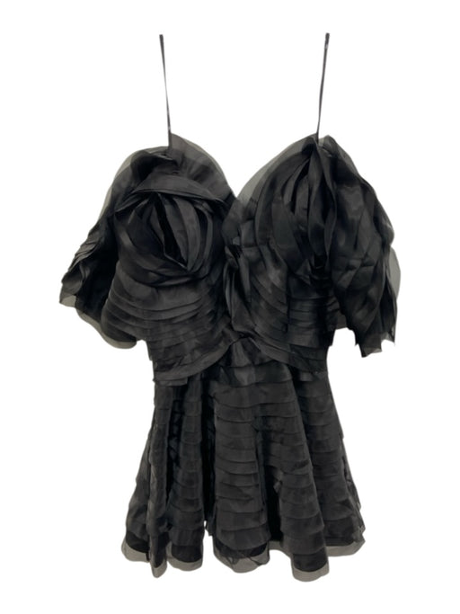 Aje. Size 12 Black Polyester Cutout Ruffle Mini Dress Black / 12