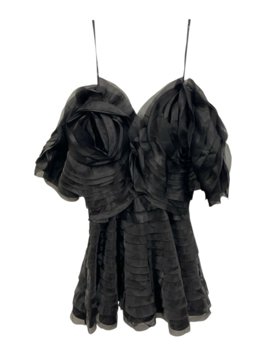 Aje. Size 12 Black Polyester Cutout Ruffle Mini Dress Black / 12