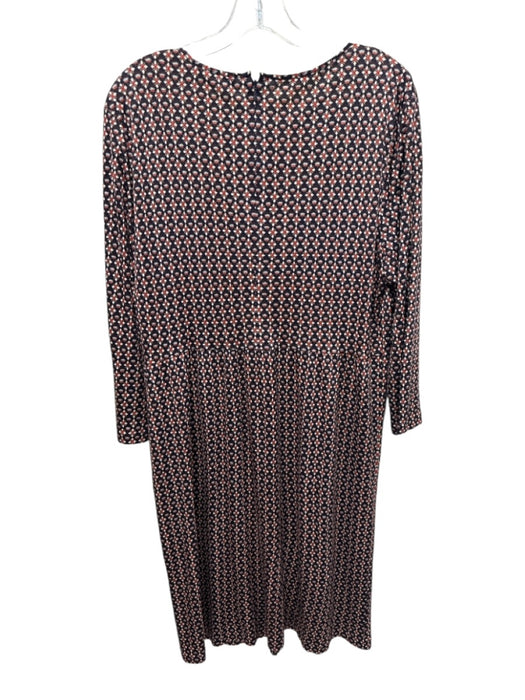 Tory Burch Size XL Navy Blue & Orange Silk Geometric Floral Print Keyhole Dress Navy Blue & Orange / XL