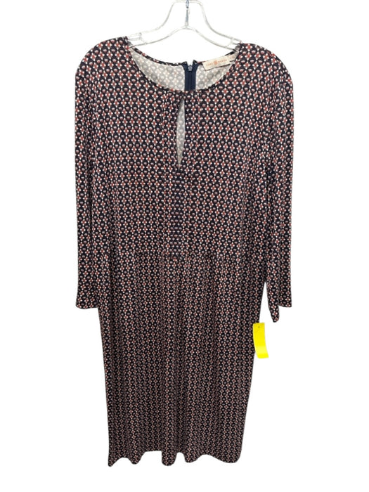 Tory Burch Size XL Navy Blue & Orange Silk Geometric Floral Print Keyhole Dress Navy Blue & Orange / XL