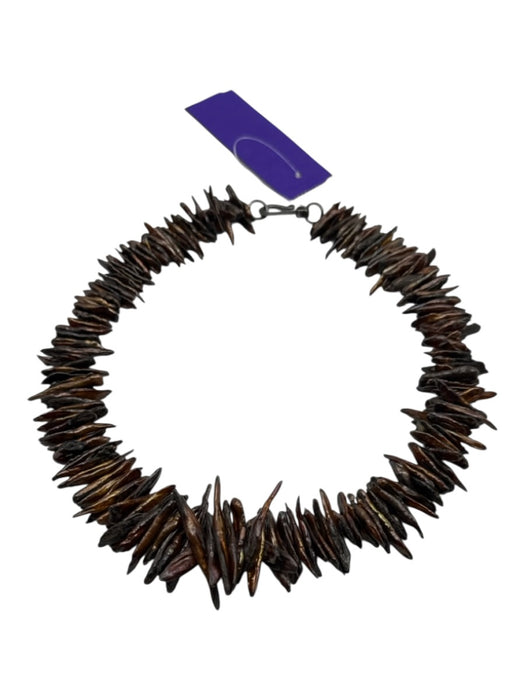 Copper Brown Shell Biwa Pearl Stick Beads Hook Closure Necklace Copper Brown