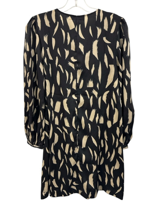 Mango Size S Black & Beige Polyester Long Sleeve Abstract Print Tie Front Dress Black & Beige / S