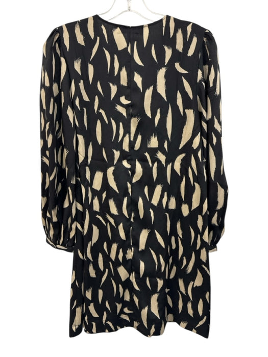 Mango Size S Black & Beige Polyester Long Sleeve Abstract Print Tie Front Dress Black & Beige / S