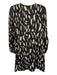 Mango Size S Black & Beige Polyester Long Sleeve Abstract Print Tie Front Dress Black & Beige / S