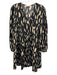 Mango Size S Black & Beige Polyester Long Sleeve Abstract Print Tie Front Dress Black & Beige / S