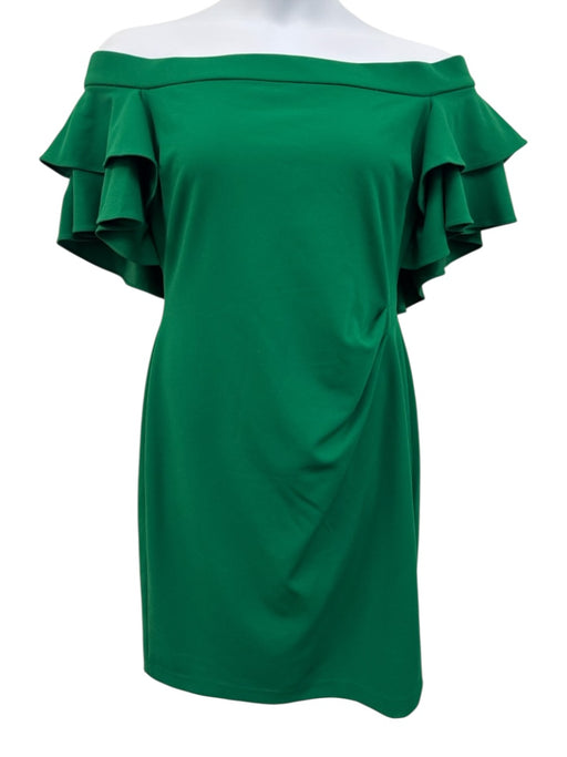 Lauren Ralph Lauren Size 14 Green Polyester Blend Off Shoulder Knee Length Dress Green / 14
