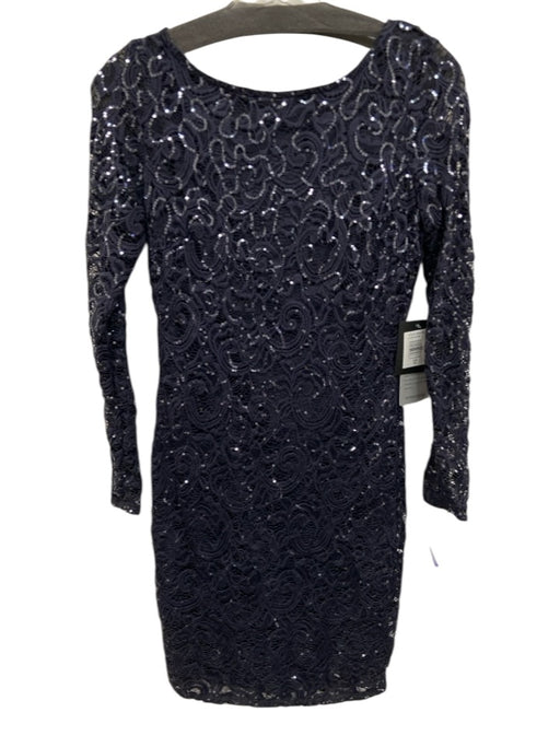 Marina Size XS Navy Blue Nylon Blend Lace Overlay Sequin 3/4 Sleeve Dress Navy Blue / XS
