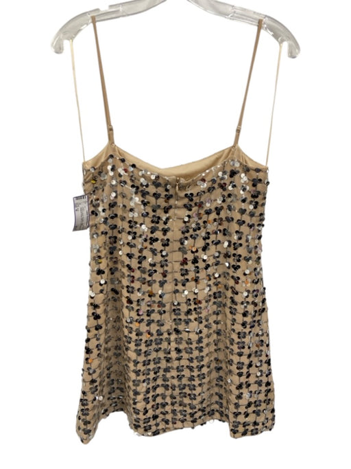 Zara Size M Beige & Silver Polyester Sequin Spaghetti Strap Back Zip Mini Dress Beige & Silver / M