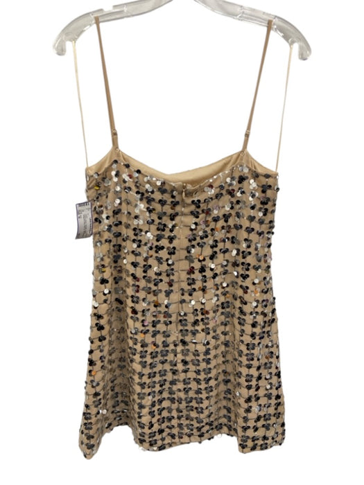 Zara Size M Beige & Silver Polyester Sequin Spaghetti Strap Back Zip Mini Dress Beige & Silver / M