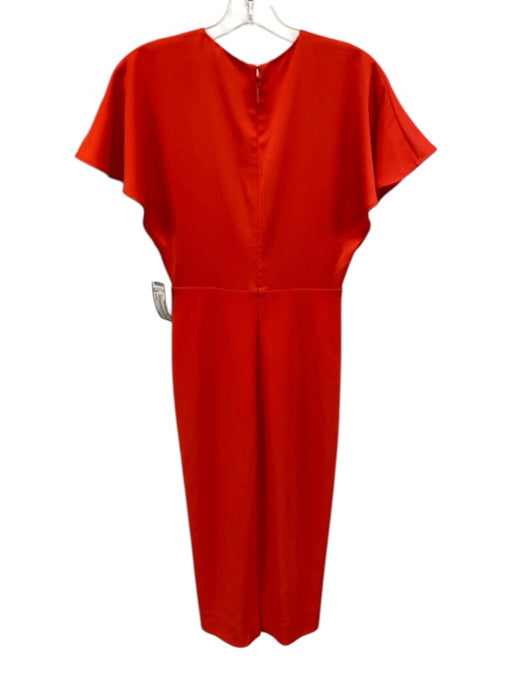 Ted Baker Size 1 Red Orange Short Cap Sleeve V Neck Gathered Middle Dress Red Orange / 1
