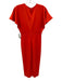 Ted Baker Size 1 Red Orange Short Cap Sleeve V Neck Gathered Middle Dress Red Orange / 1