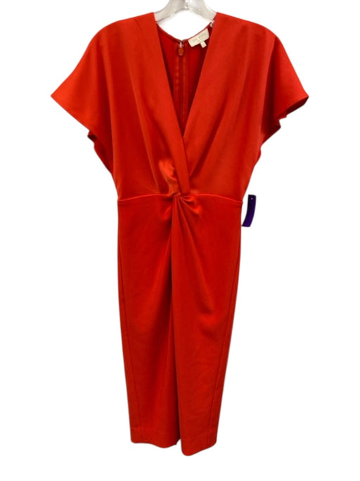 Ted Baker Size 1 Red Orange Short Cap Sleeve V Neck Gathered Middle Dress Red Orange / 1