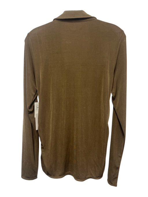 Good American Size 4 Brown Polyester Long Sleeve Collared V Neck Ruched Top Brown / 4