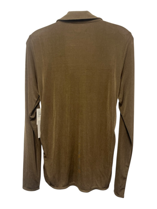 Good American Size 4 Brown Polyester Long Sleeve Collared V Neck Ruched Top Brown / 4