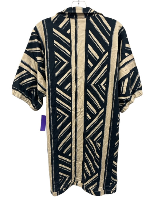 Emily McCarthy Size M Cream Beige & Navy Blue Lyocell blend 1/2 Sleeve Dress Cream Beige & Navy Blue / M