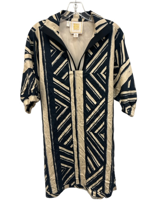 Emily McCarthy Size M Cream Beige & Navy Blue Lyocell blend 1/2 Sleeve Dress Cream Beige & Navy Blue / M