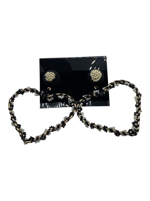 Black & White Metal Beaded Heart Shape Dangle Post Back Earrings Black & White